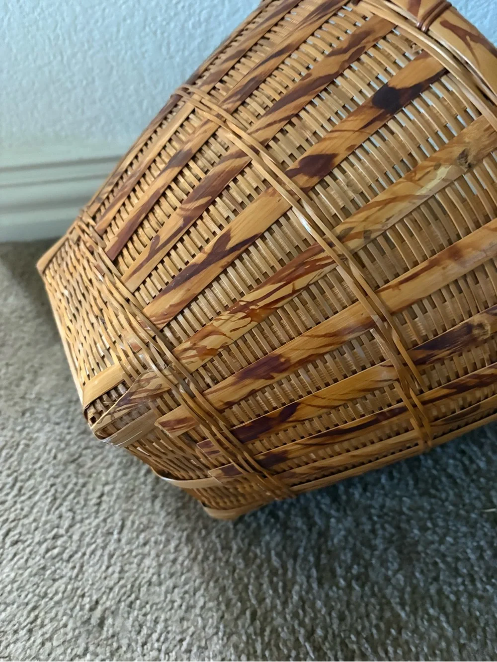 Handwoven Brown Wicker Storage Basket with Handles